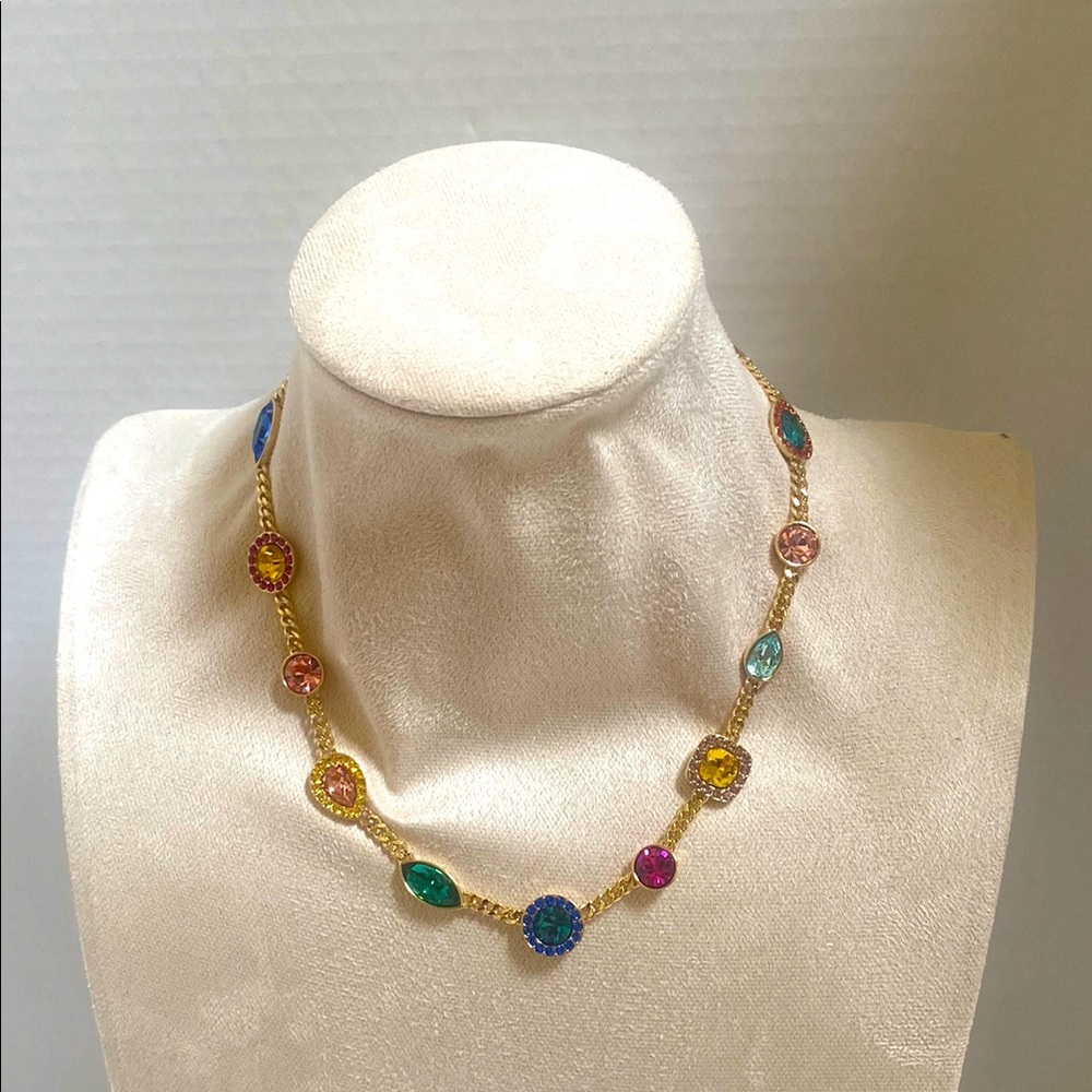 NWT Emily in Paris Multicolor faux Gemstone goldtone Necklace $98 with pouch